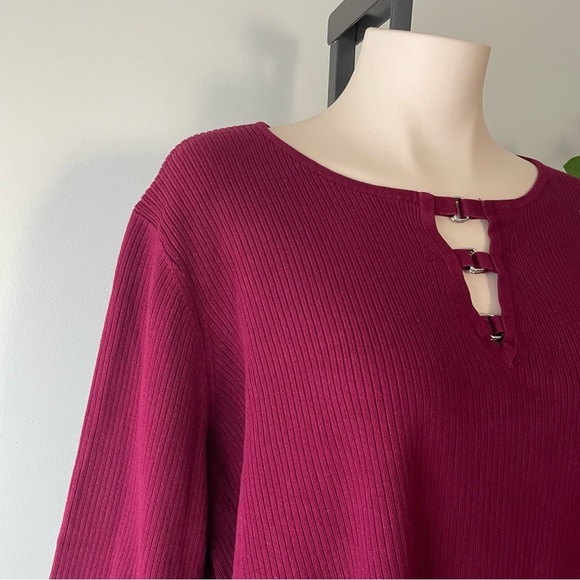 Addition Elle Ribbed Keyhole Front Knit Scoop Neck Sweater Burgundy Plus Size 4X - Picture 3 of 10